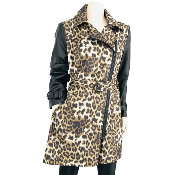 Cache Jackets & Blazers - CACHE LEOPRAD PRINT BELTED DBL BREAST TRENCH COAT SZ L
